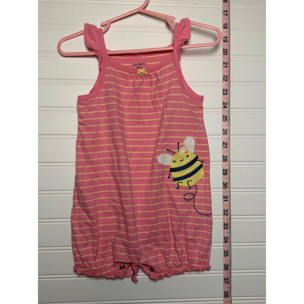 Carters Baby Girls Pink Yellow Striped Bumblebee Bubble Romper 18M Sleeveless